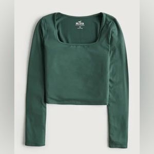 Hollister Womens Square Neck Long Sleeve Crop Top